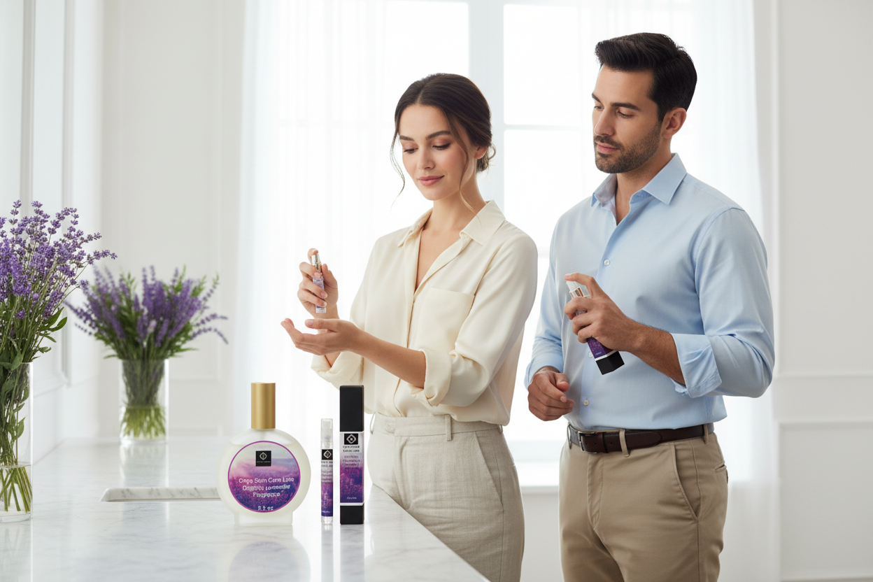 Organic vegan lavender perfume with pure lavender essential oil for natural calming fragrance