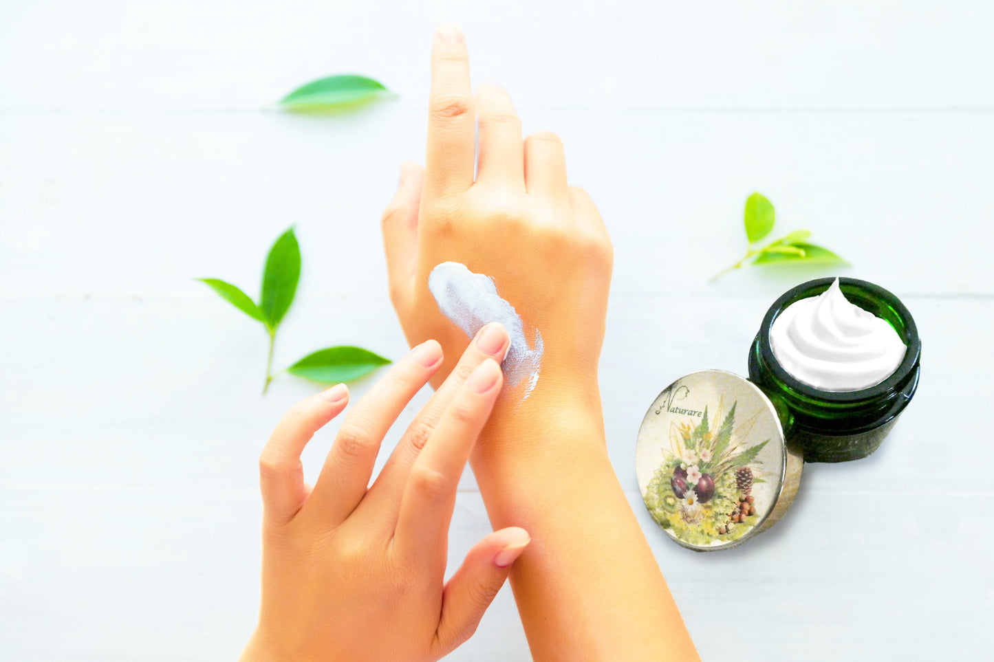 Breast beauty cream showing rich organic formula for skin elasticity and hydration