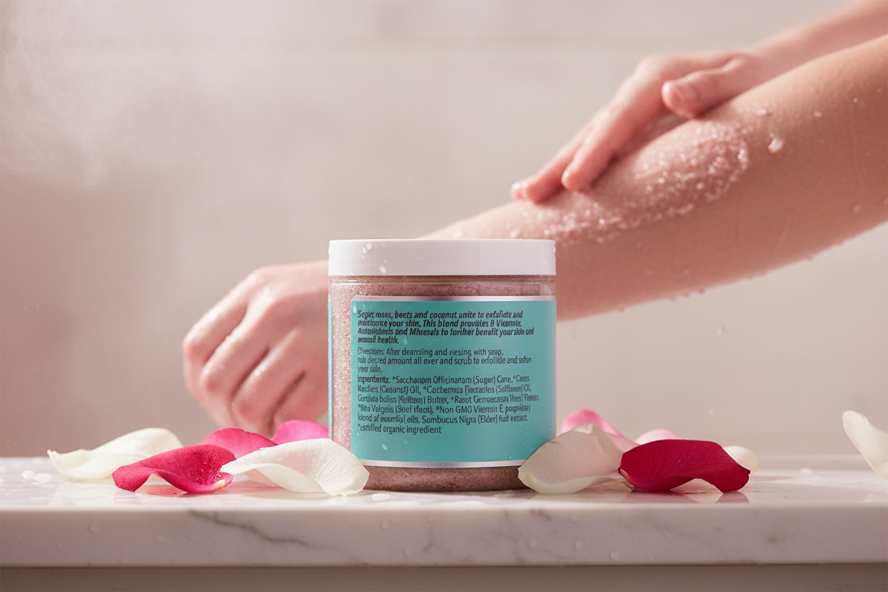 Rose Crush Scrub with product