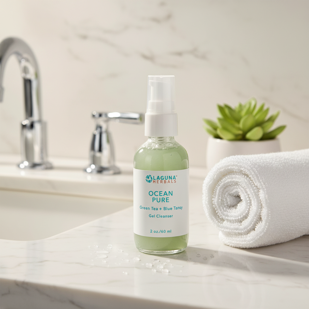 Bottle of Laguna Herbals Ocean Pure Gel Cleanser on a white background