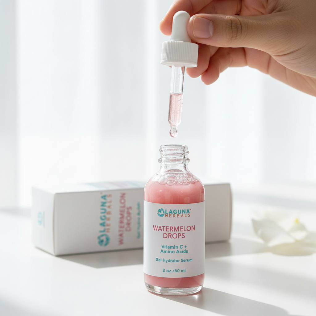 Laguna Herbals Watermelon Drops gel hydrator serum with packaging on a white background