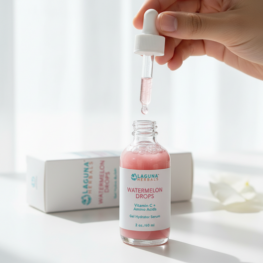 Laguna Herbals Watermelon Drops gel hydrator serum with packaging on a white background