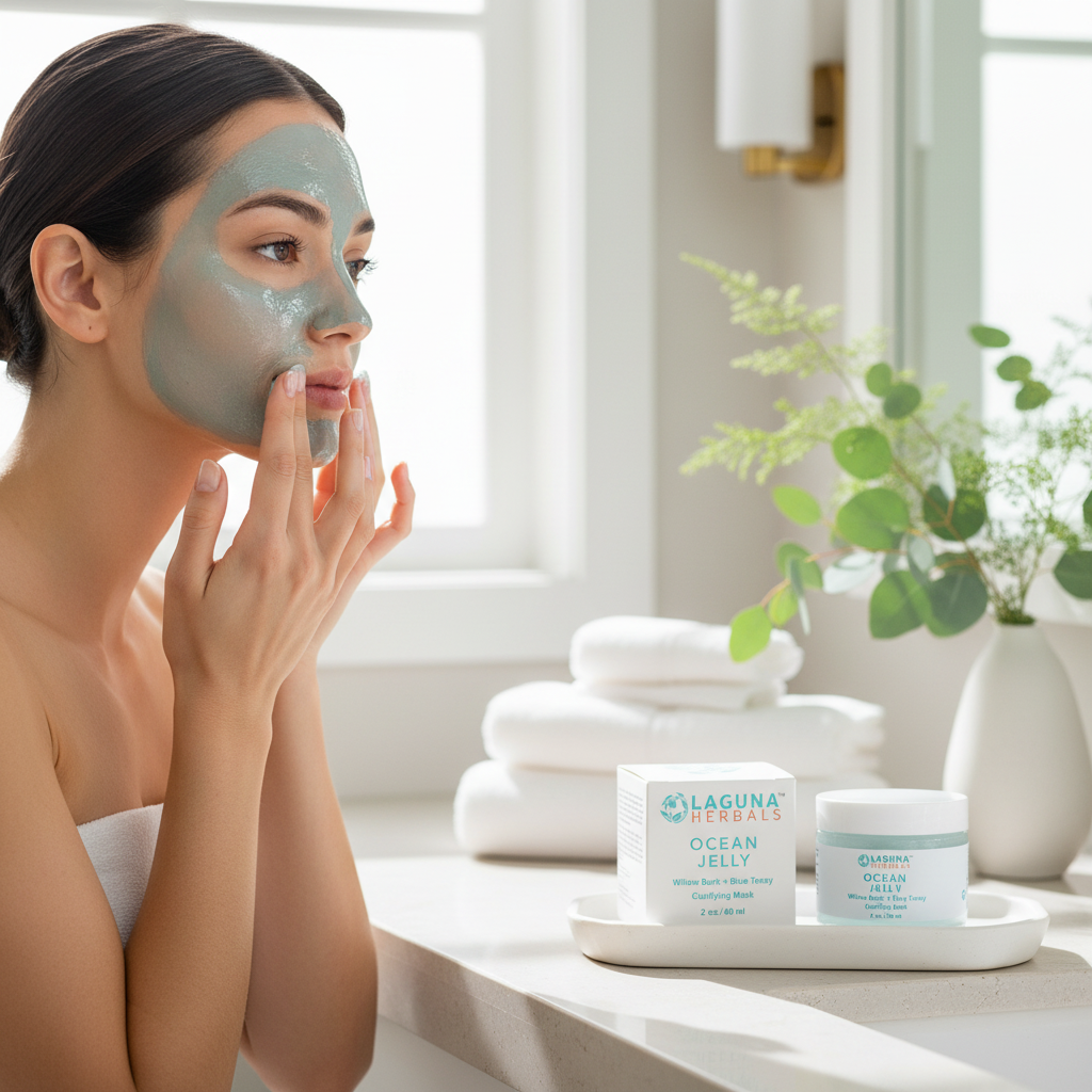 Laguna Herbals Ocean Jelly mask jar and box on a white background