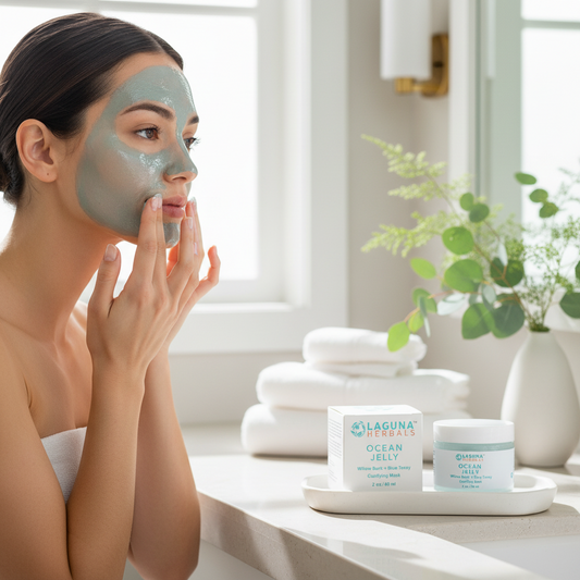 Laguna Herbals Ocean Jelly mask jar and box on a white background